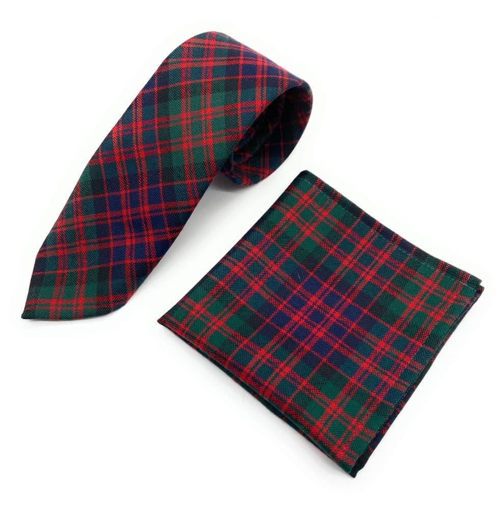 Gents MacDonald Tartan Tie & Matching Pocket Square Set - Made in Scotland
