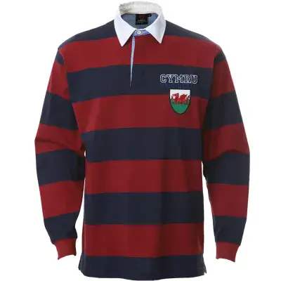 Gents Oxford Stripe Long Sleeve Welsh Rugby Shirt Burgundy