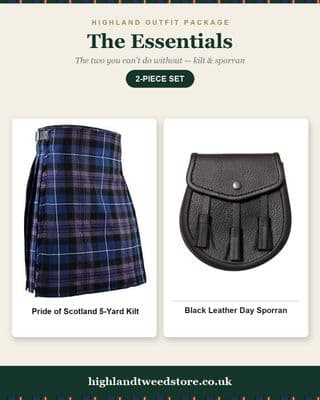 Gents Pride of Scotland Tartan 5 Yard Kilt & Casual Day Sporran Set