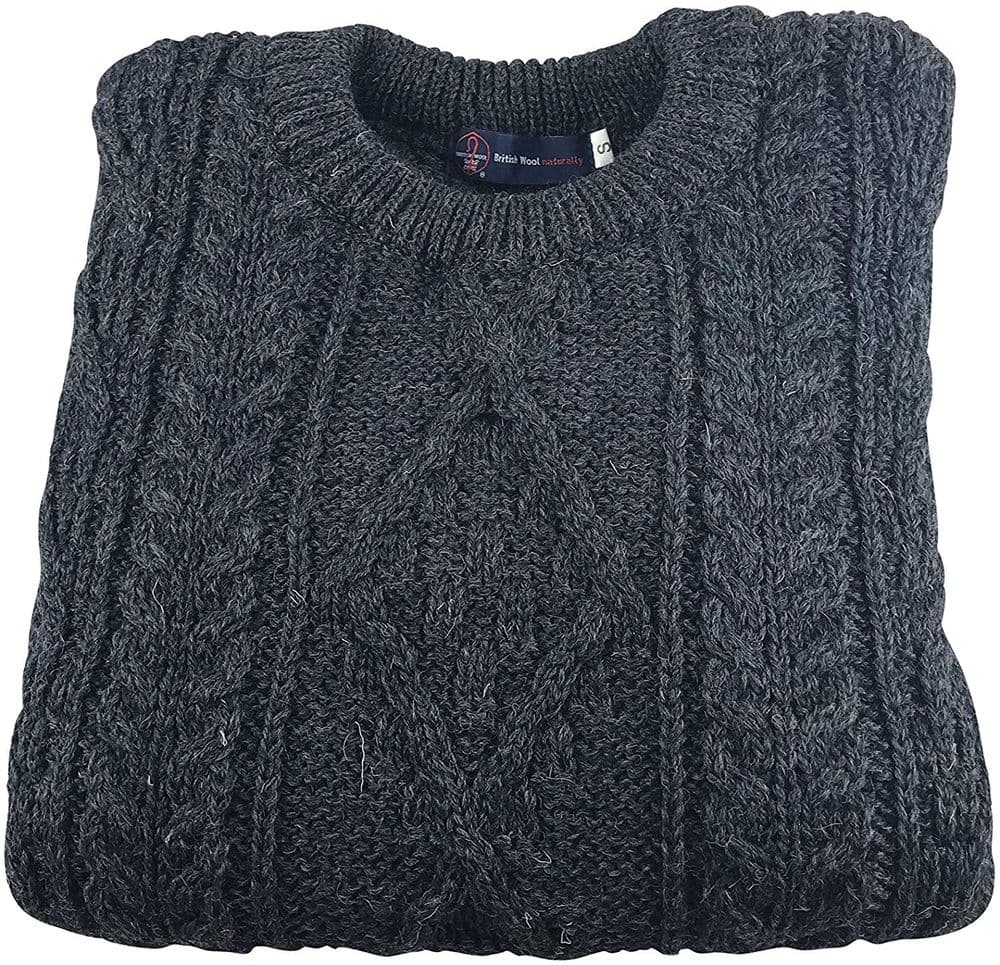 Gents Pure British Wool Charcoal Aran Jumper