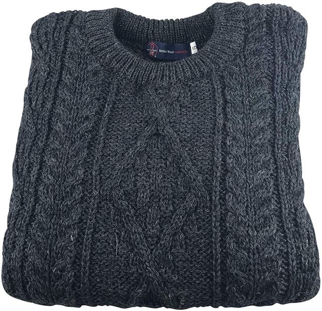 Gents Pure British Wool Charcoal Aran Jumper