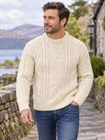 Gents Cream Aran Jumper | Pure British Wool Knitwear
