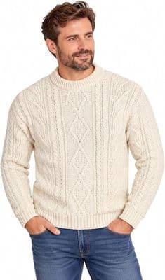 Gents Pure British Wool Cream Aran Jumper | Traditional Knitwear