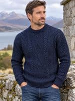 Gents Pure British Wool Navy Aran Jumper