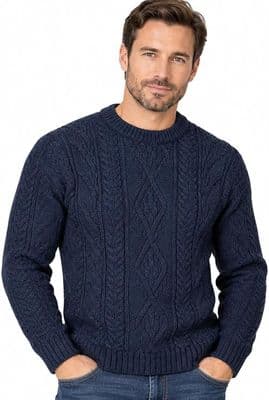 Gents Pure British Wool Navy Aran Jumper