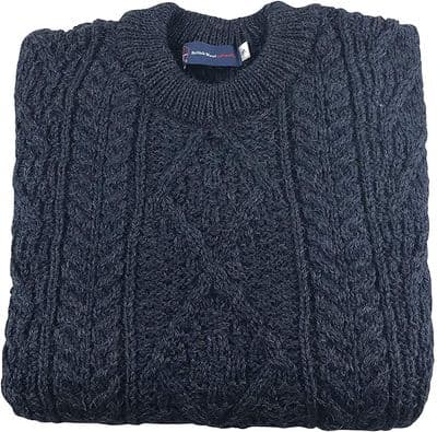 Gents Pure British Wool Navy Aran Jumper