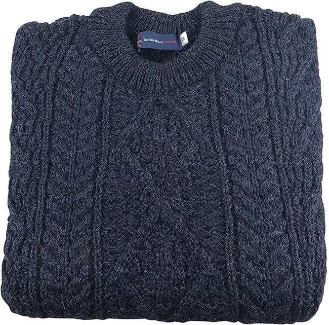 Gents Pure British Wool Navy Aran Jumper