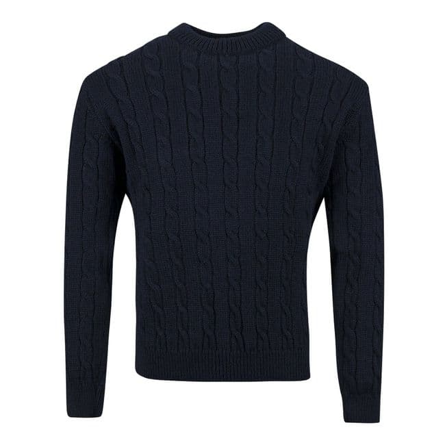 Gents Pure British Wool Navy Cable Crew Neck Jumper