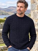 Navy Cable Crew Neck Jumper | Pure British Wool
