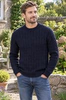 Navy Cable Crew Neck Jumper | Pure British Wool
