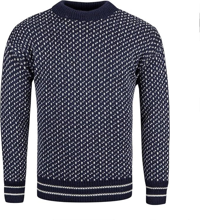 Gents Pure British Wool Navy Nordic Fisherman Pullover