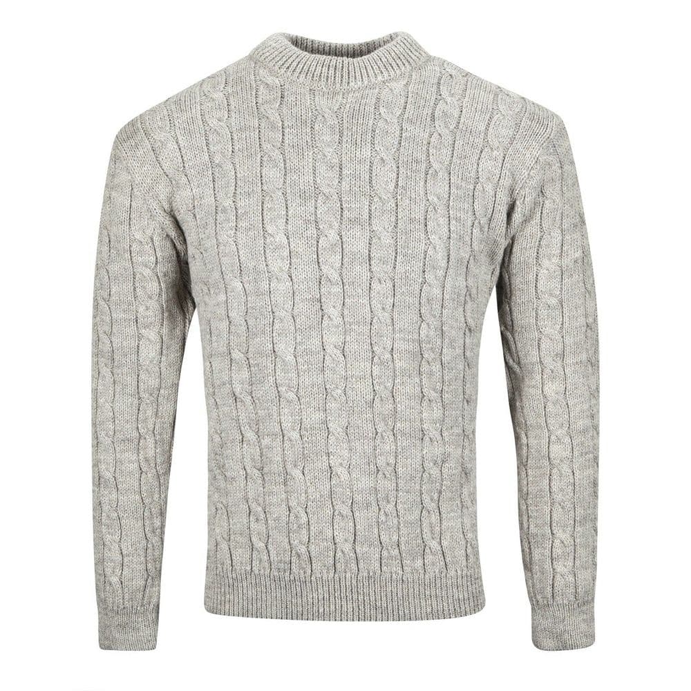 Gents Pure British Wool Oatmeal Cable Crew Neck Jumper