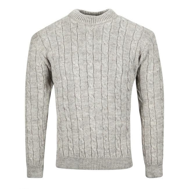 Gents Pure British Wool Oatmeal Cable Crew Neck Jumper
