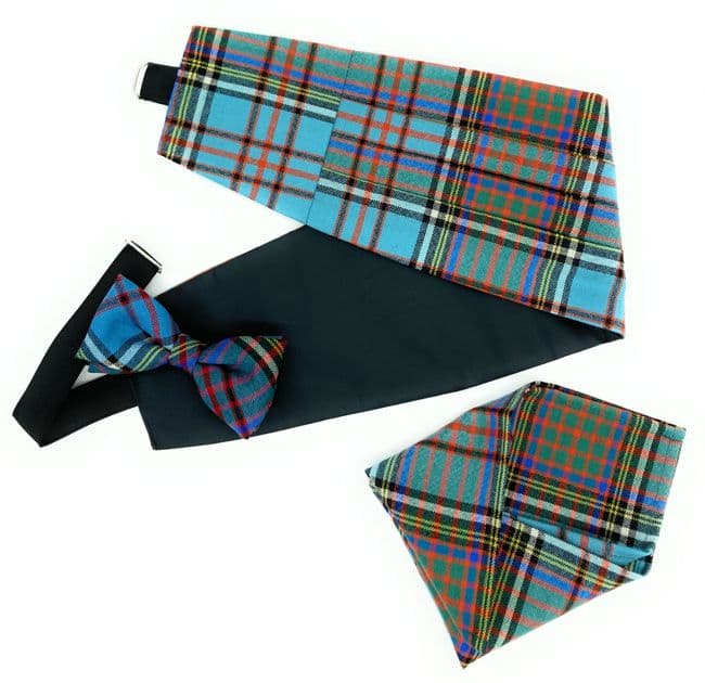Gents Pure Wool Anderson Ancient Tartan Cummerbund & Bow Tie,Pocket Square Set - Made in Scotland