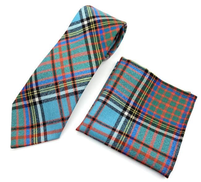 Gents Pure Wool Anderson Ancient Tartan Tie & Matching Pocket Square Set - Made in Scotland