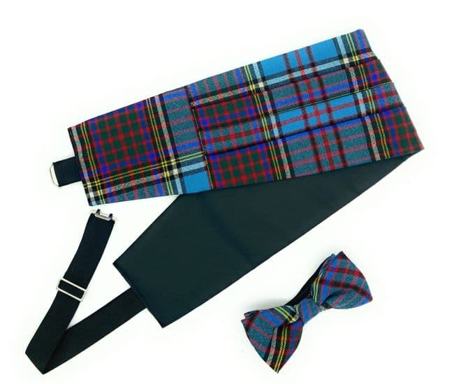 Gents Pure Wool Anderson Modern Tartan Cummerbund & Bow Tie Set - Made in Scotland