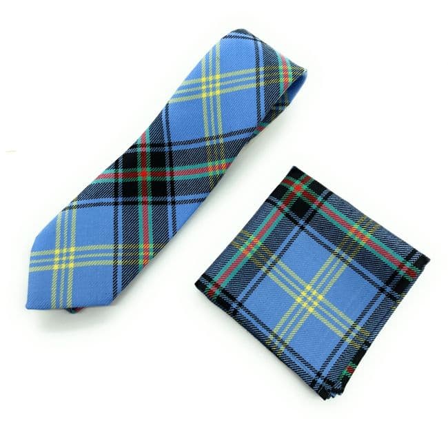 Gents Pure Wool Bell of the Borders Tartan Tie and Matching Pocket Square Set - Made In Scotland