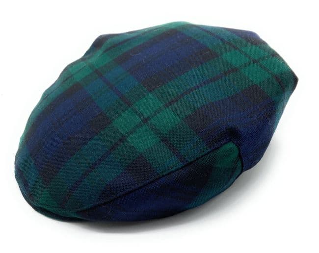 Gents Pure Wool Black Watch Tartan Flat Cap