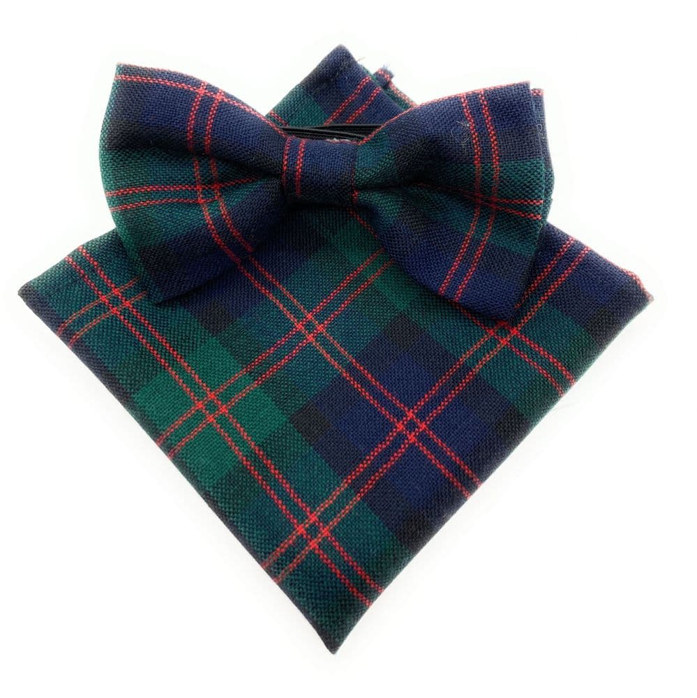 Gents Pure Wool Blair Tartan Bow Tie & Matching Pocket Square Set - Made in Scotland