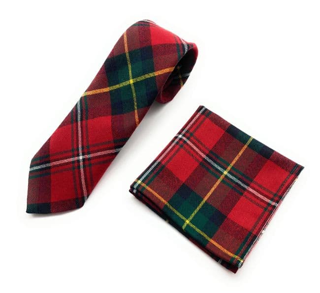Gents Pure Wool Boyd Tartan Tie and Matching Pocket Square Set - Made In Scotland