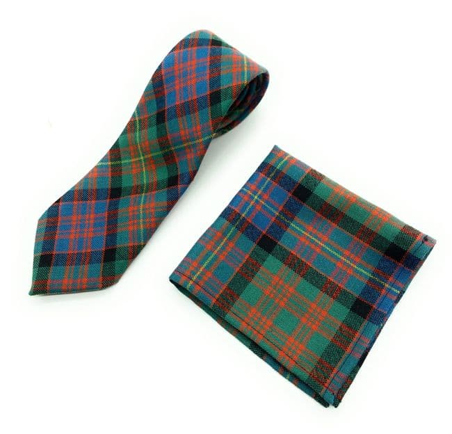 Gents Pure Wool Carnegie Ancient Tartan Tie and Matching Pocket Square Set - Made In Scotland