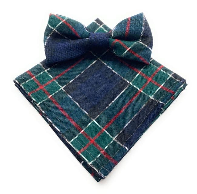 Gents Pure Wool Colquhoun Tartan Bow Tie & Matching Pocket Square Set - Made in Scotland