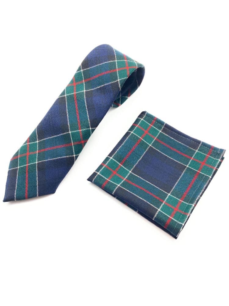 Gents Pure Wool Colquhoun Tartan Tie & Matching Pocket Square Set - Made in Scotland