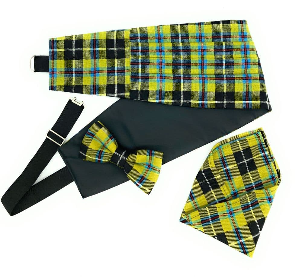 Gents Pure Wool Cornish National Tartan Cummerbund & Bow Tie, Pocket Square Set - Made in Scotland
