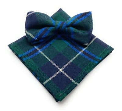 Gents Pure Wool Douglas Modern Tartan Bow Tie & Matching Pocket Square Set - Made in Scotland