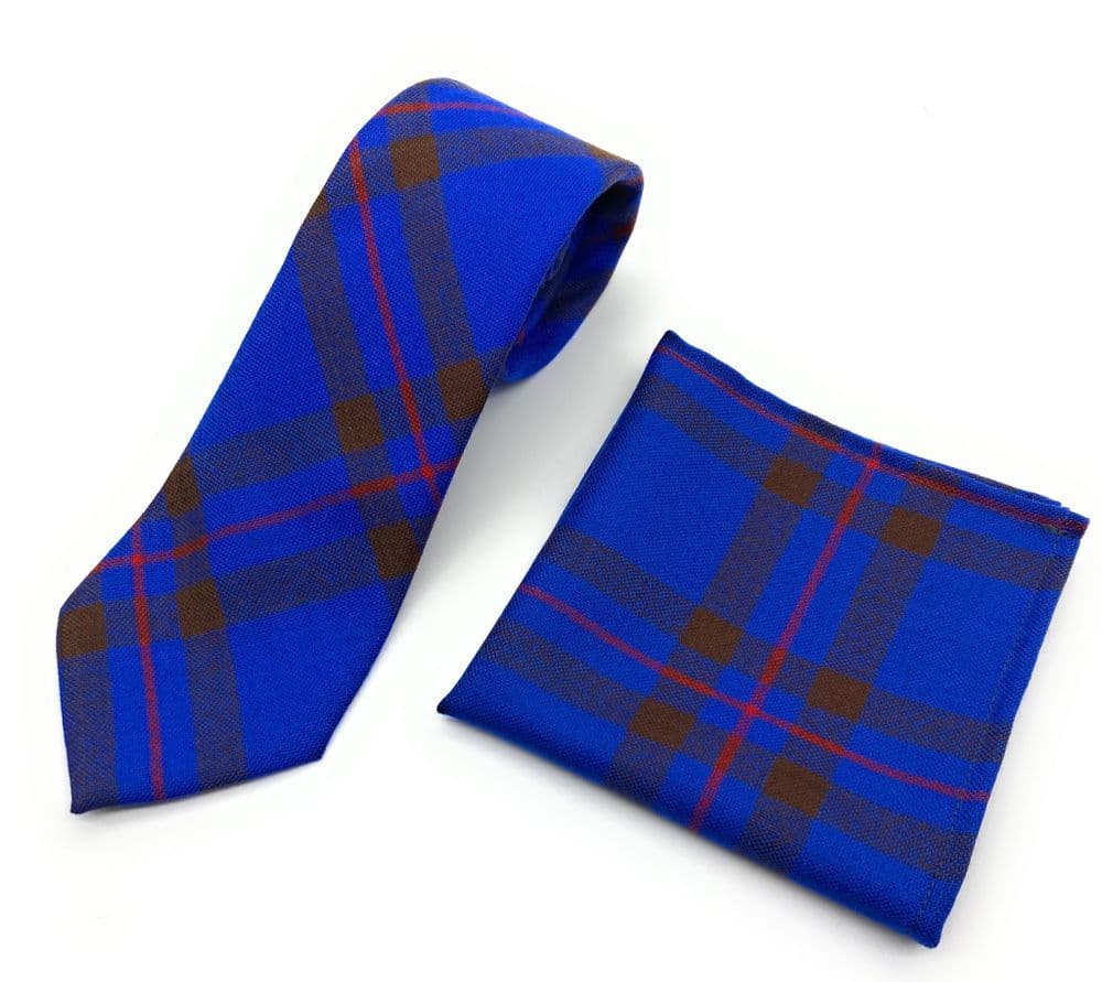 Gents Pure Wool Elliot Ancient Tartan Tie & Matching Pocket Square Set - Made in Scotland