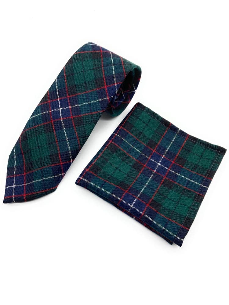 Gents Pure Wool Galbraith Modern Tartan Tie & Matching Pocket Square Set - Made in Scotland