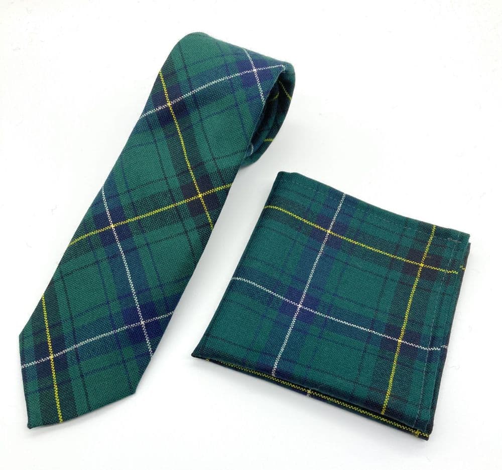 Gents Pure Wool Henderson Modern Tartan Tie & Matching Pocket Square Set - Made in Scotland