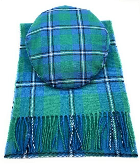 Gents Pure Wool Irvine Ancient Tartan Flat Cap & Scarf Set