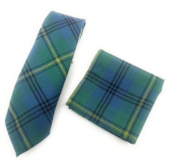 Gents Pure Wool Johnstone Ancient Tartan Tie and Matching Pocket Square Set