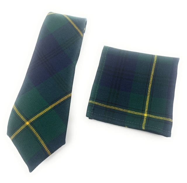 Gents Pure Wool Johnstone Modern Tartan Tie & Matching Pocket Square Set Made In Scotland