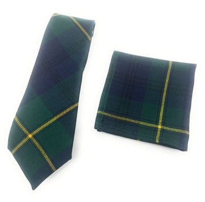Gents Pure Wool Johnstone Modern Tartan Tie & Matching Pocket Square Set | Made in Scotland