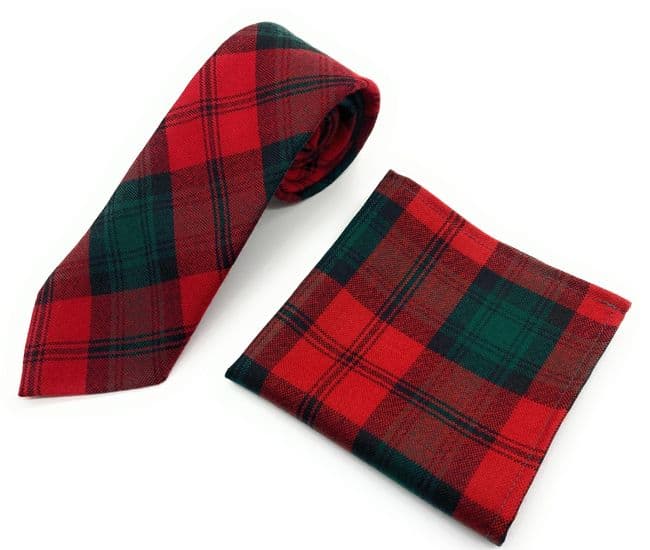 Gents Pure Wool Kerr Tartan Tie & Matching Pocket Square Set - Made in Scotland