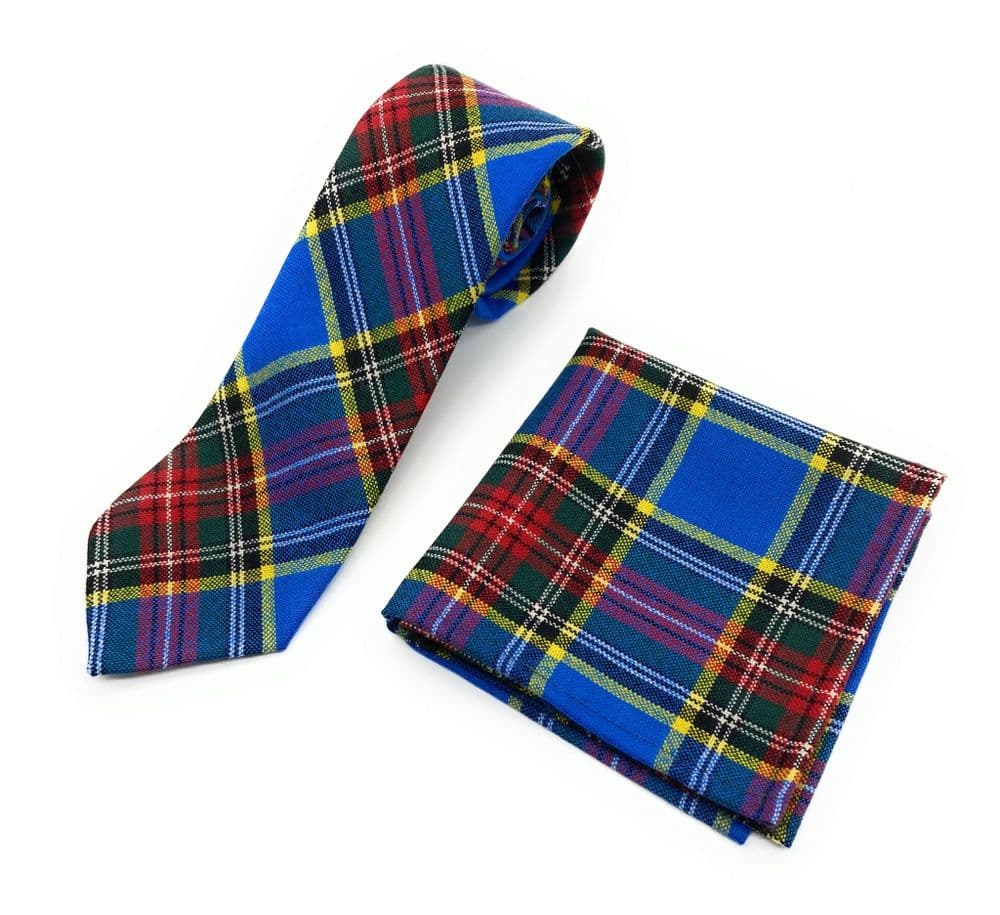 Gents Pure Wool MacBeth Modern Tartan Tie & Matching Pocket Square Set - Made in Scotland