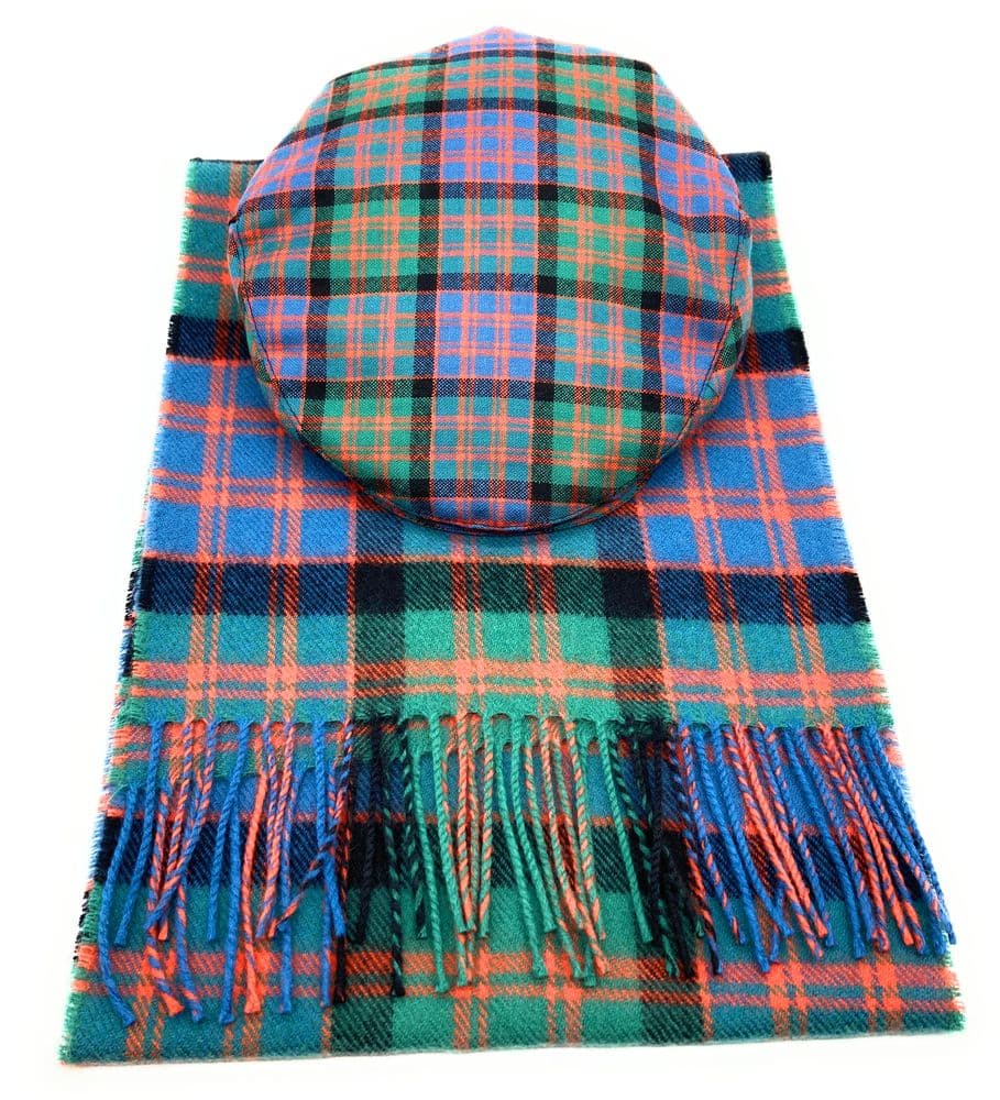 Gents Pure Wool MacDonald Ancient Tartan Flat Cap & Scarf Set