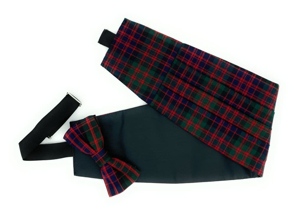 Gents Pure Wool MacDonald Modern Tartan Cummerbund & Bow Tie Set - Made in Scotland