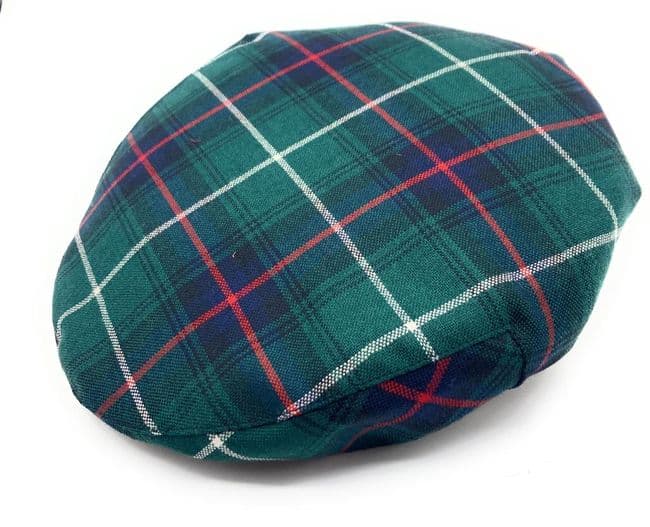 Gents Pure Wool MacDonald of the Isles Green Modern Tartan One Size Flat Cap Made in Scotland