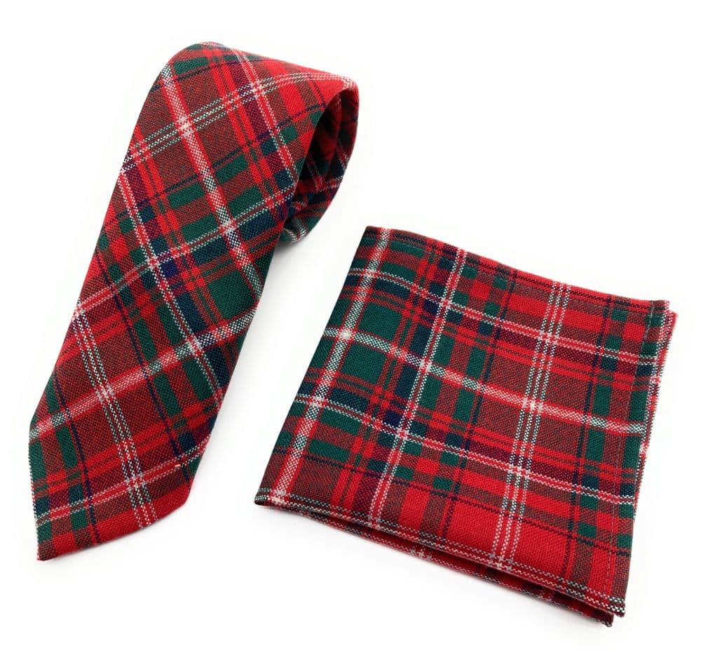 Gents Pure Wool MacDougall Tartan Tie & Matching Pocket Square Set - Made In Scotland