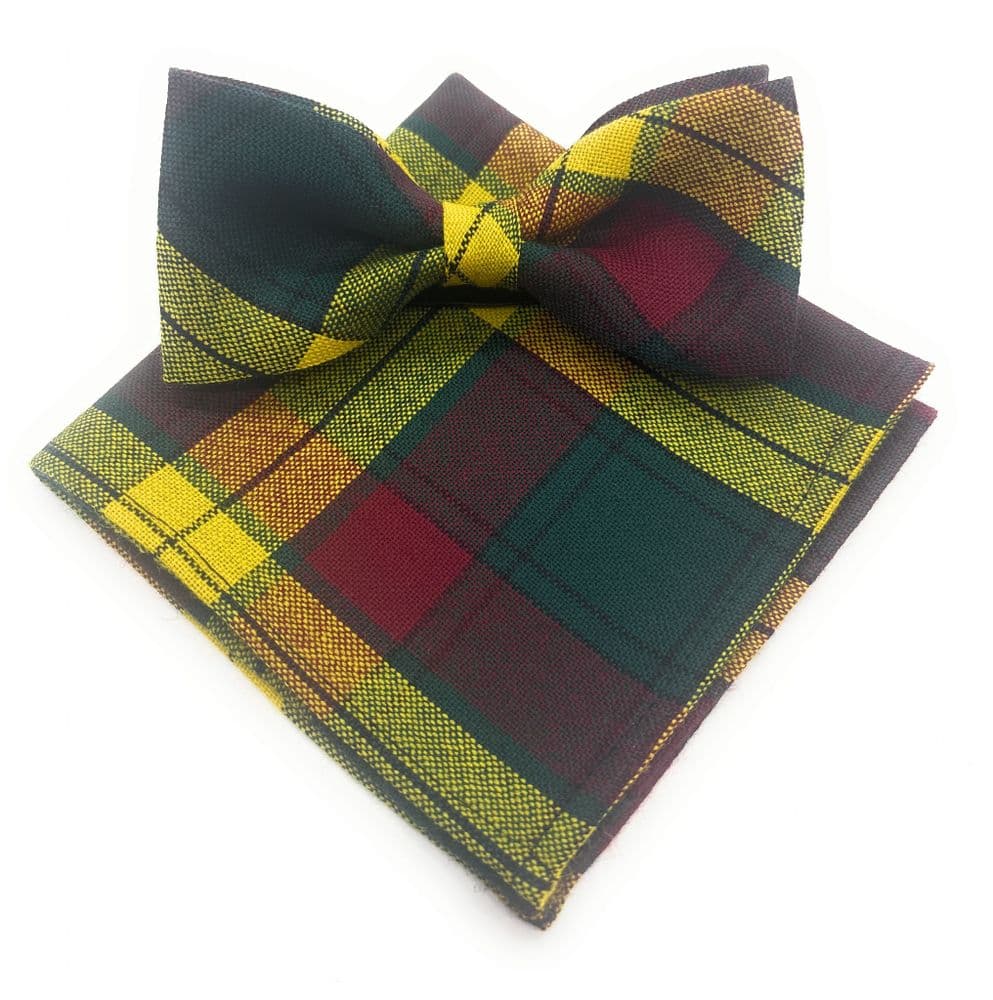 Gents Pure Wool MacMillan Old Tartan Bow Tie & Matching Pocket Square Set - Made in Scotland