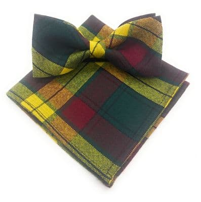 Gents Pure Wool MacMillon Old Tartan Bow Tie & Matching Pocket Square Set - Made in Scotland