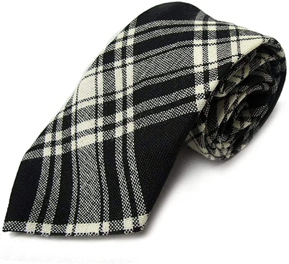Gents Pure Wool Menzies Black and White Tartan Tie Made in Scotland