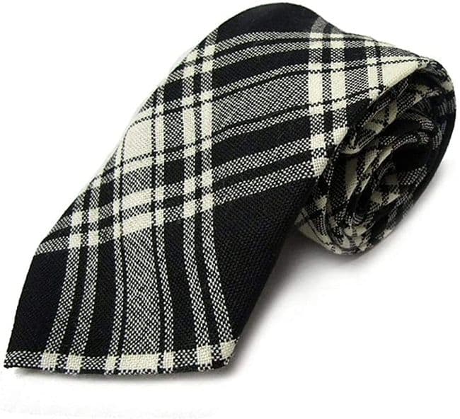 Gents Pure Wool Menzies Black and White Tartan Tie Made in Scotland