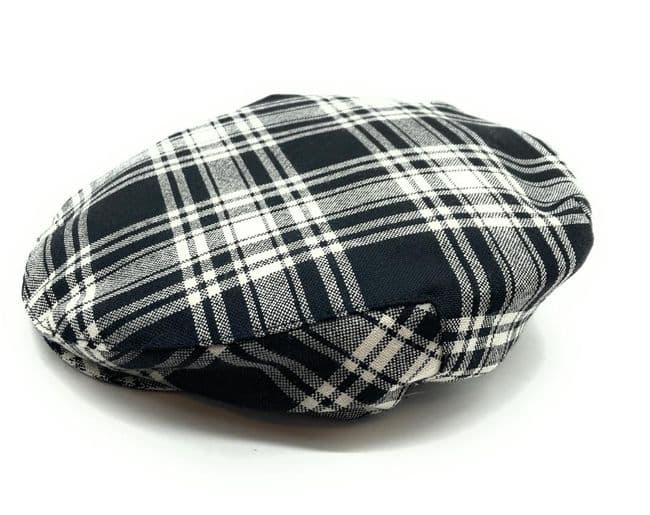 Gents Pure Wool Menzies Black & White  Modern Tartan One Size Flat Cap - Made in Scotland