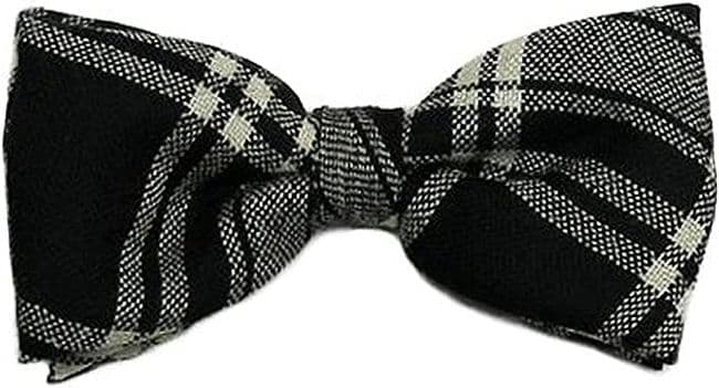 Gents Pure Wool Menzies Black & White Tartan Bow Tie Made in Scotland