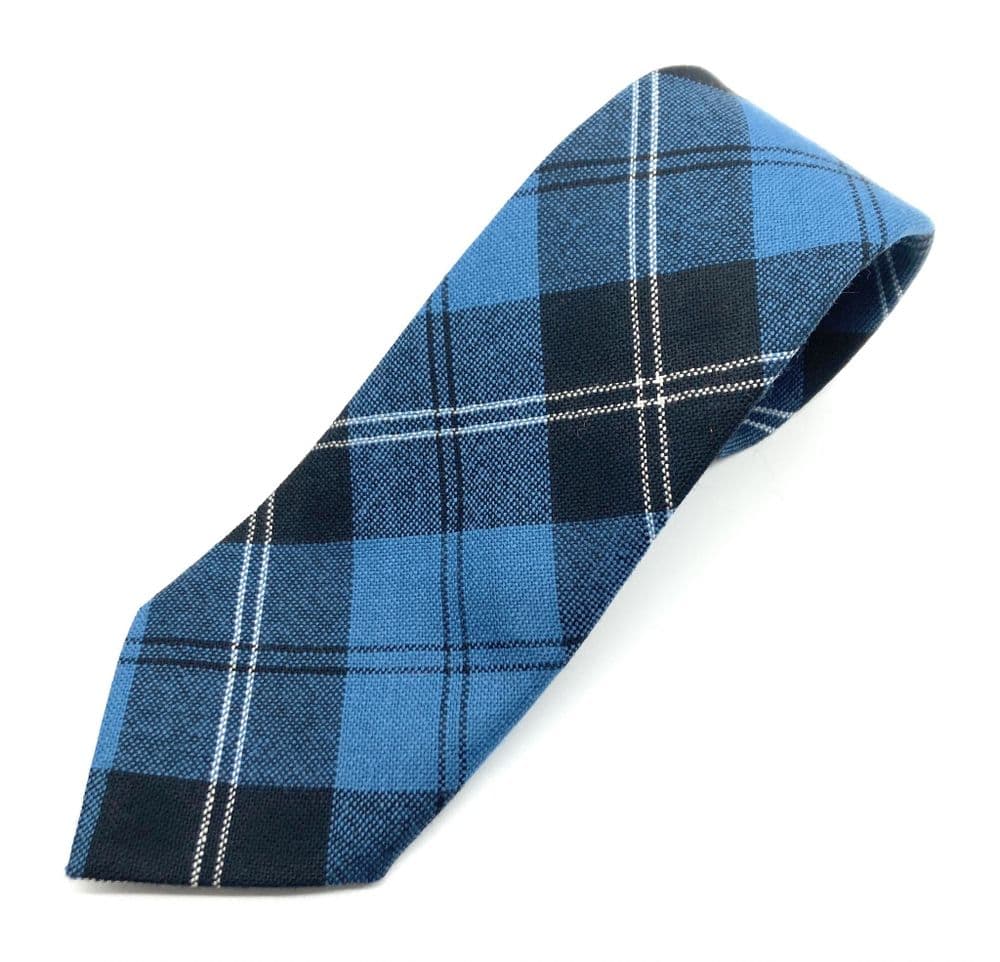 Gents Pure Wool Ramsay Blue Tartan Tie Made in Scotland