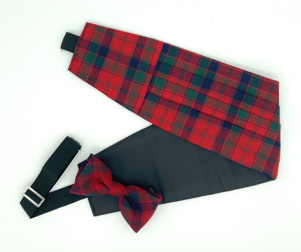 Gents Pure Wool Robertson Red Tartan Cummerbund & Bow Tie Set - Made in Scotland